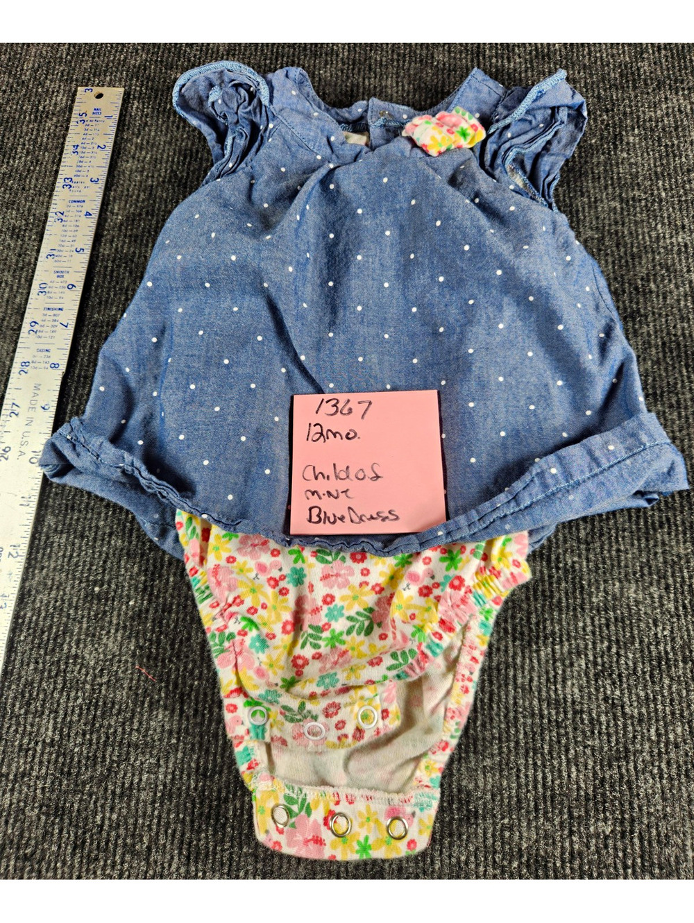 Child of Mine by Carter's Girls 9-12M Denim Dress Bodysuit Polka Dot Snap